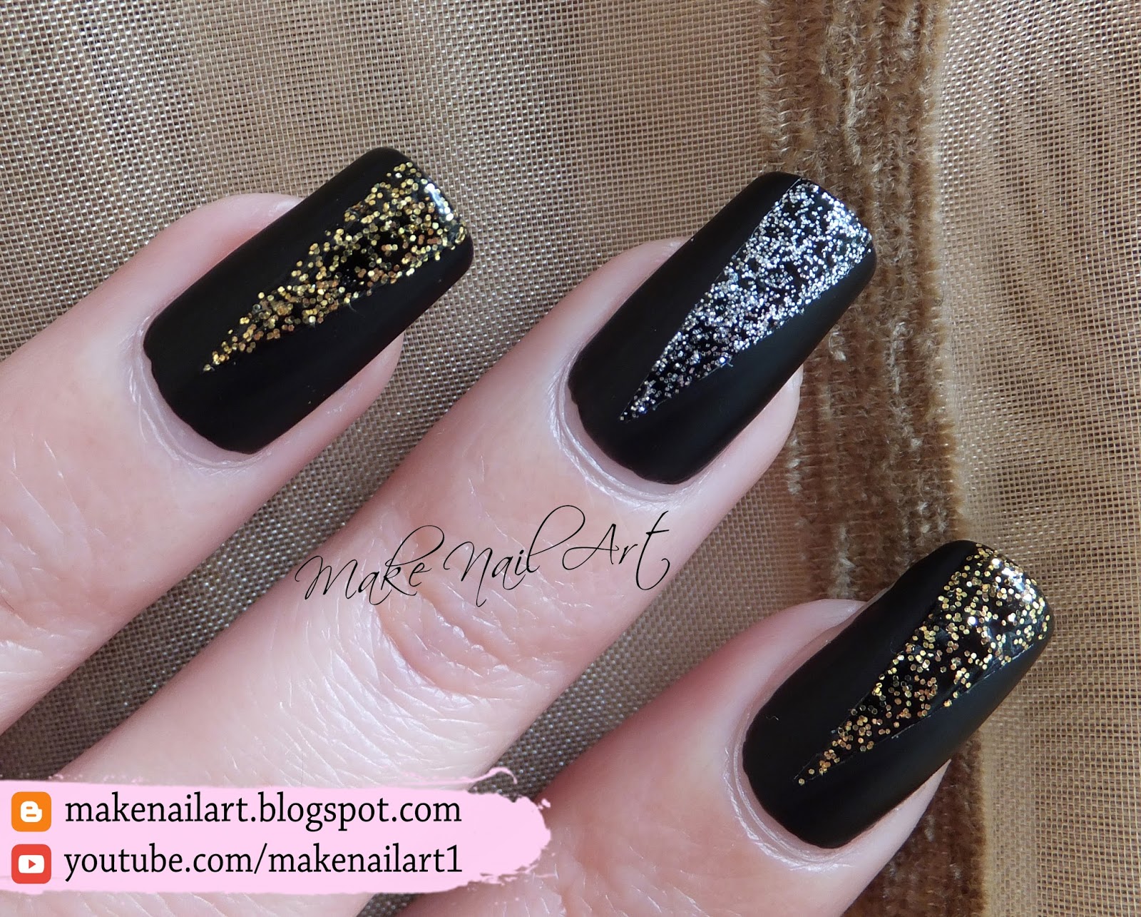 Make Nail Art Easy Prom Nails Black Matte With Glitter Nail Art
