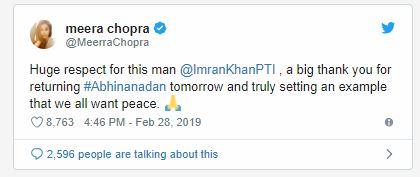 Star Meera Chopra praise PM Imran Khan for gesture of peace | In24By7