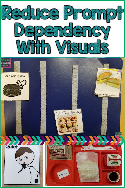 Visuals can be used to decrease students' dependency on adult prompting. Verbal prompting is difficult to fade, so use visual cues instead. 