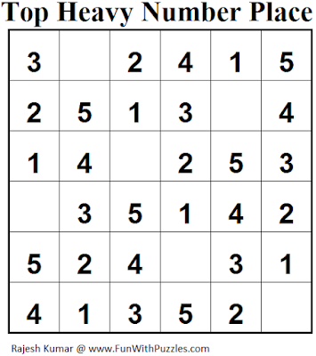 Top Heavy Number Place (Mini Puzzles Series #31) Solution