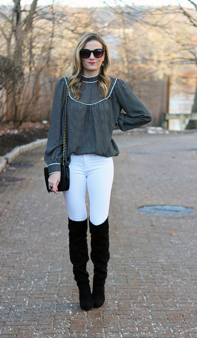 white jeans with knee high boots