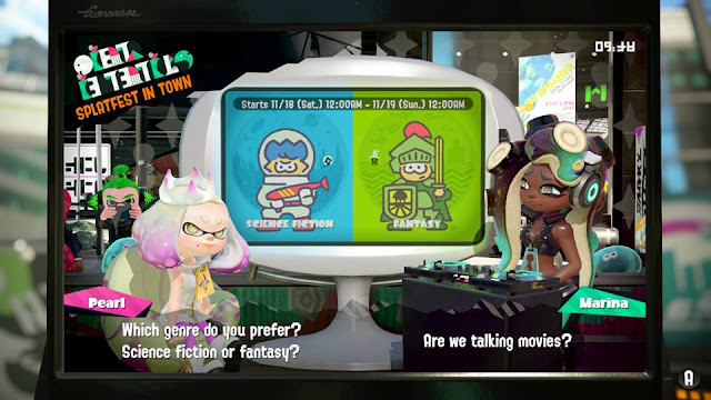 Which genre do you prefer? Science fiction or fantasy? Splatoon 2 Splatfest Team science fiction versus fantasy Pearl Marina news