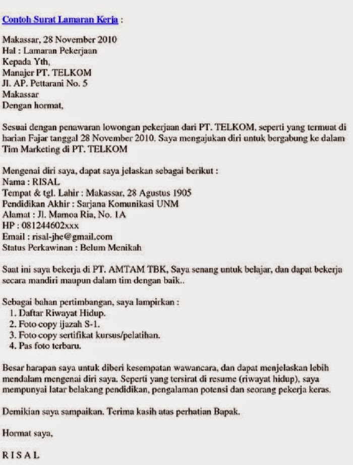 Contoh Surat Lamaran Jadi Admin - Contoh Surat Robi
