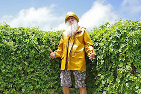 fisherman, model, sky, greenery, raincoat
