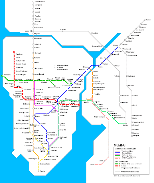 Plan des lignes de train de Bombay