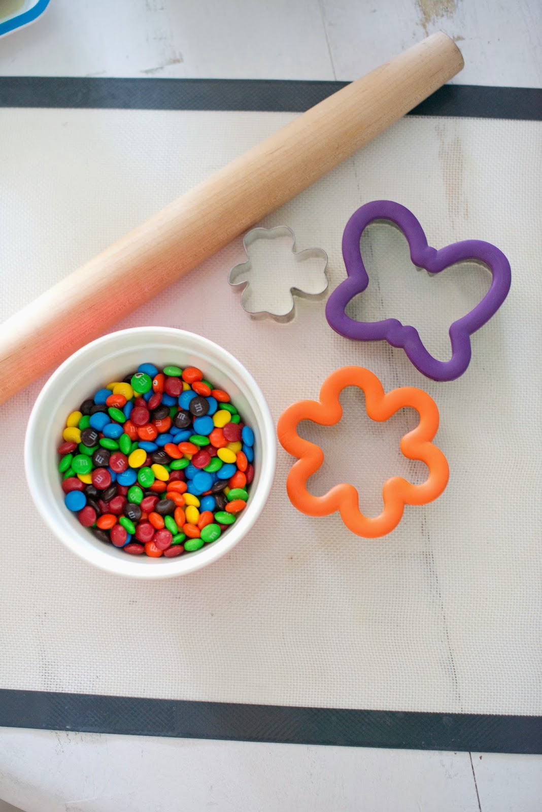 Fun kids party activity--roll out and cut sugar cookies and press in m&ms