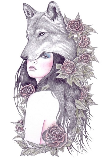 "Heart of a wolf" by Andrea Hrnjak | dibujos bonitos a lapiz | imagenes lindas | illustration art | lobos y mujer con flores