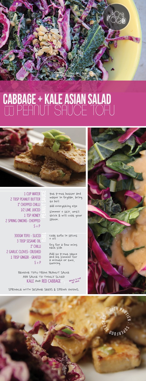 bona food Cabbage + Kale Asian Salad with Peanut Sauce Tofu