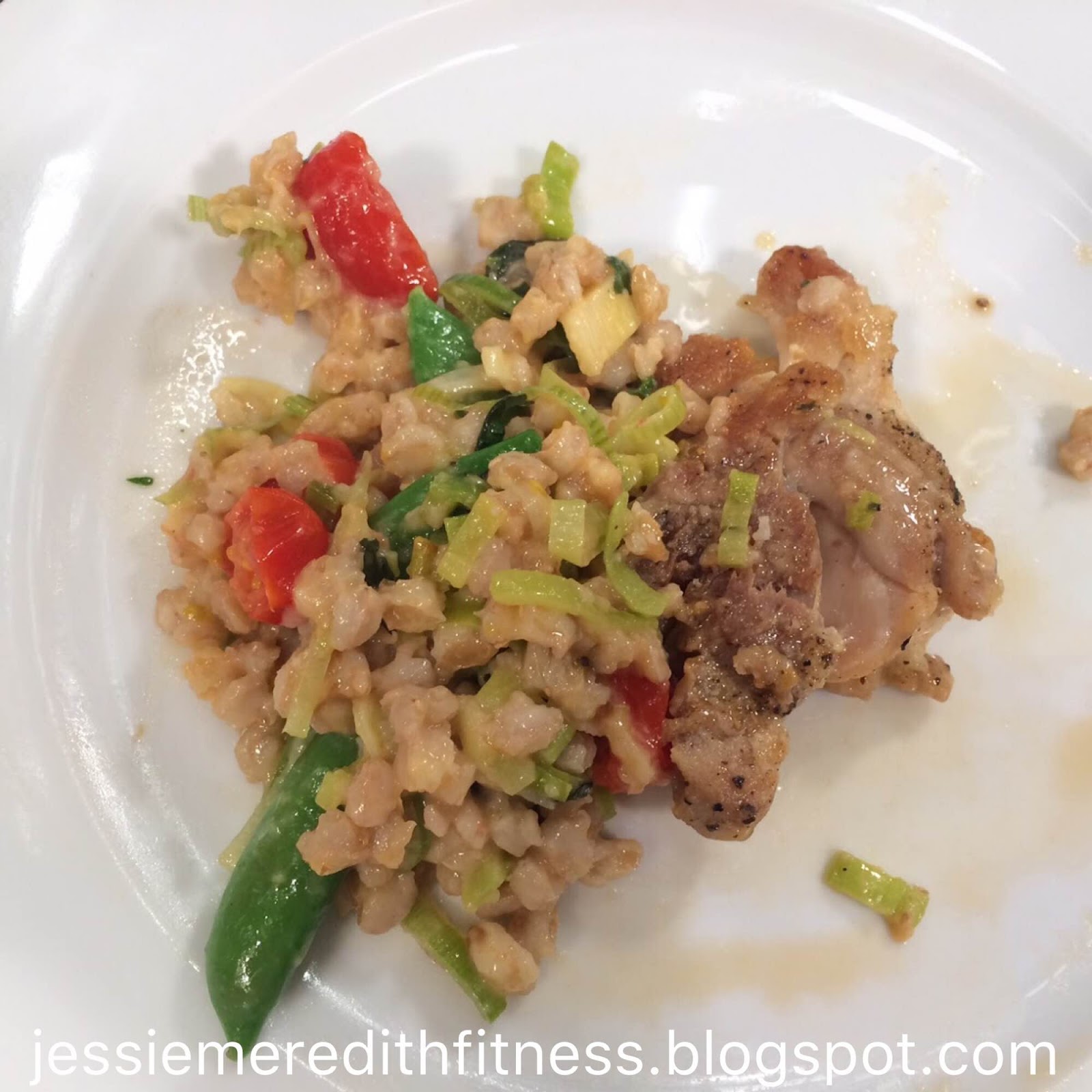 Roasted Chicken with Farro and Spring Peas Jessie Meredith Fitness