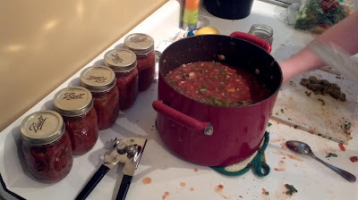 homemade salsa, canning, pressure canning, jars, simmer on stove, tomato, cilantro, onion, 