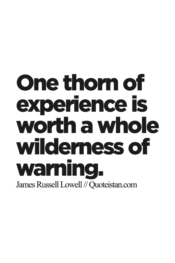 One thorn of experience is worth a whole wilderness of warning.