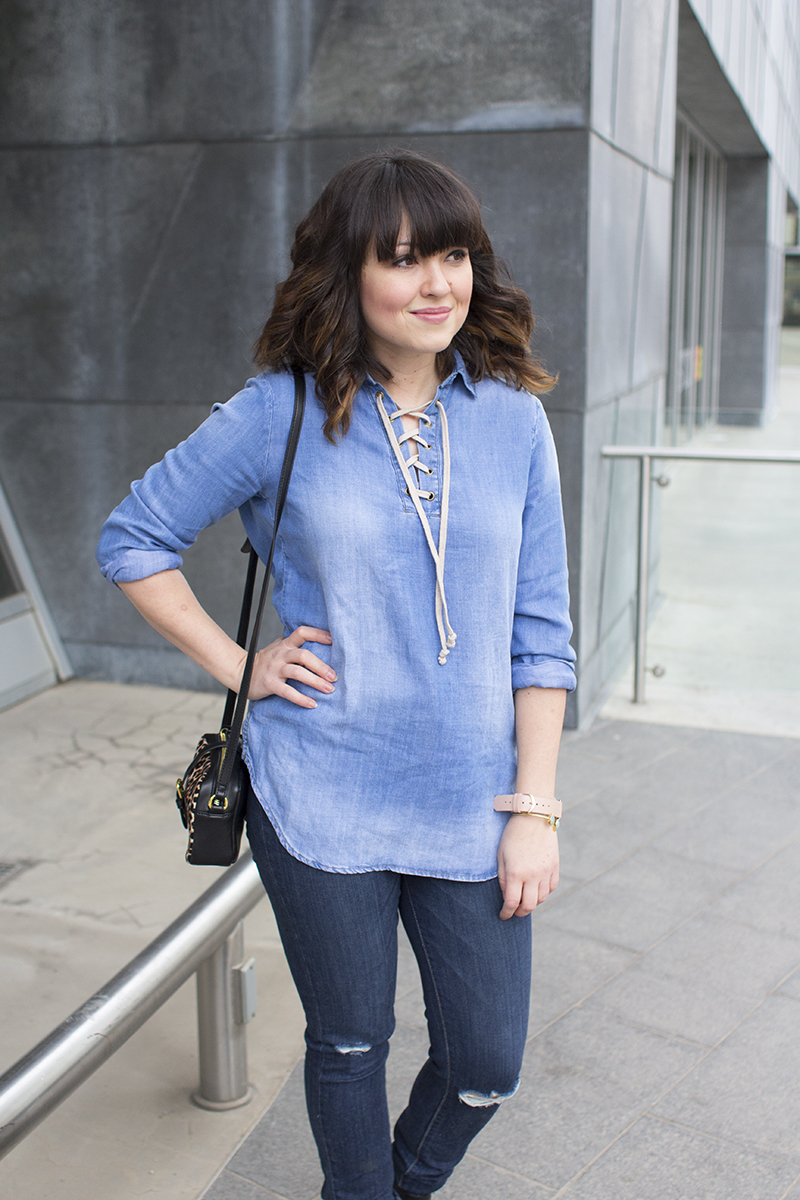 Chambray lace up top