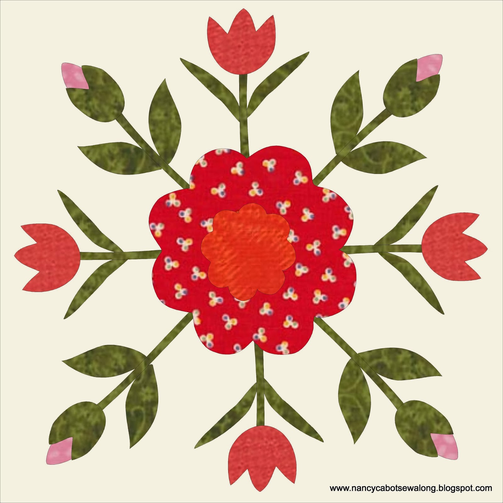 Moore About Nancy Roses and Tulips quilt block