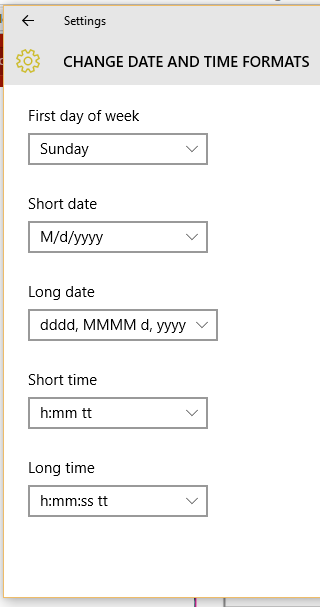 Change date and time formats in Windows 10