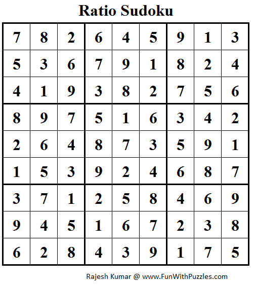 Ratio Sudoku (Puzzles for adults) Solution