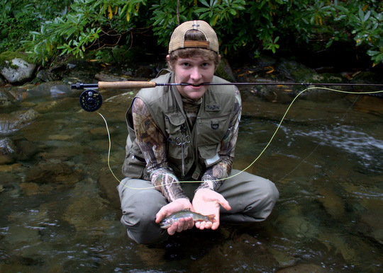A lucky angler with a Great Smoky Mountains National Park brook trout