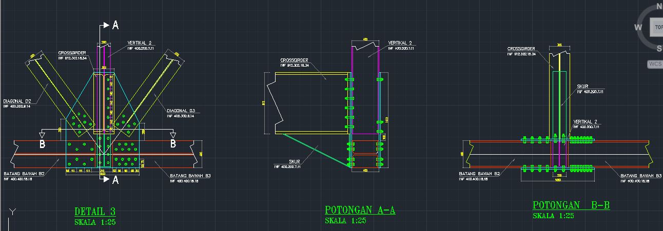 Gambar Detail Sambungan Baut Jembatan AutoCAD Area