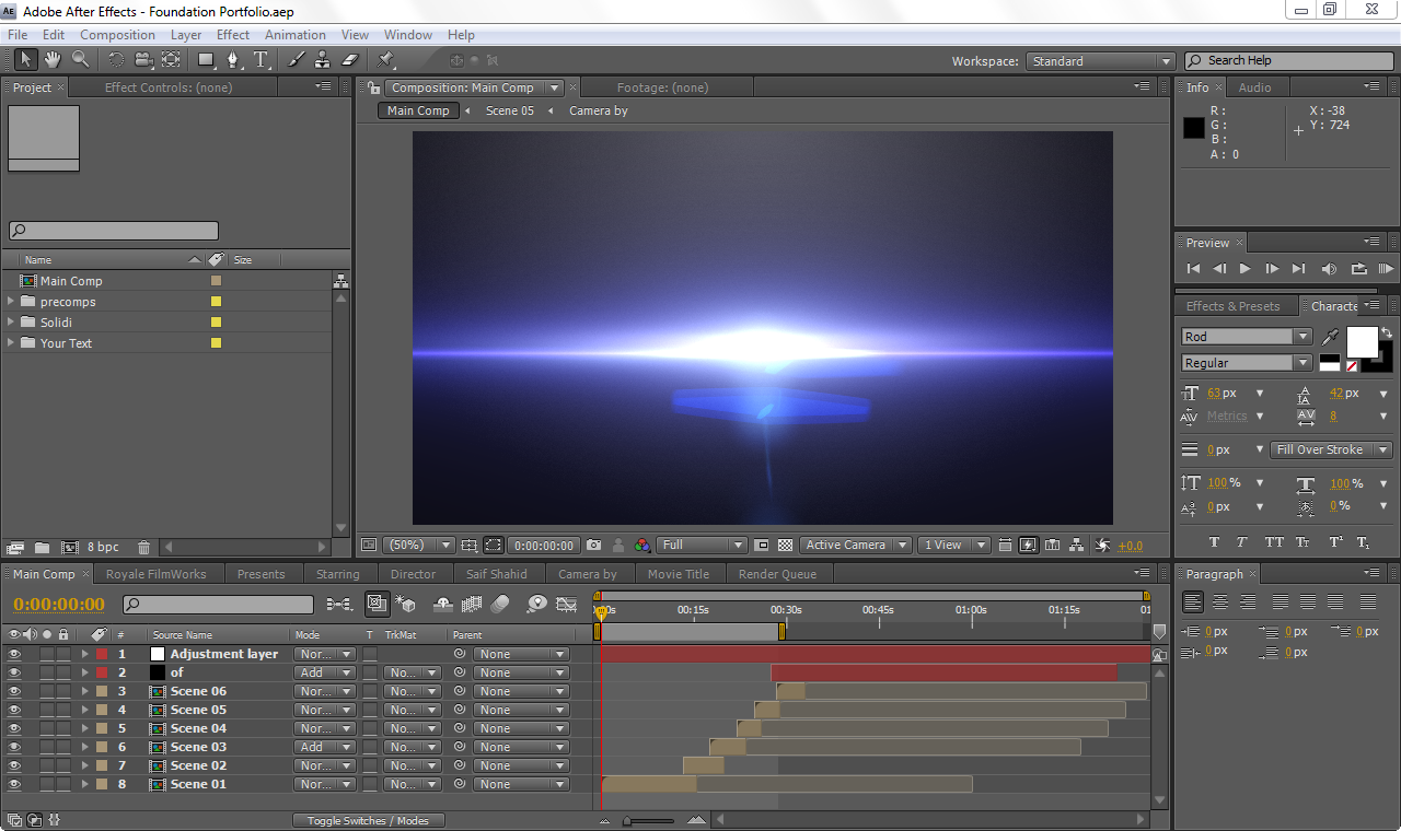 Royale FilmWorks Intro Snapshots on After Effects