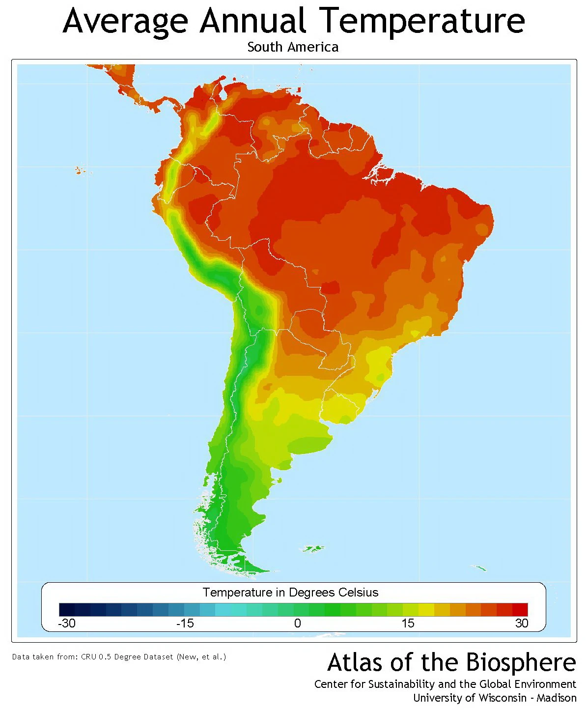 South America average annual temperature