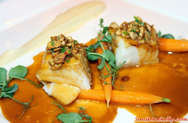 Tempe crumble cod fillet with cauliflower puree, siamese lobster emulsion, baby carrots, Dinner with the MasterChef Asia Judges, Westin KL, MasterChef Asia judges, Chef Susur Lee, Chef Bruno Menard, Chef Audra Morrice