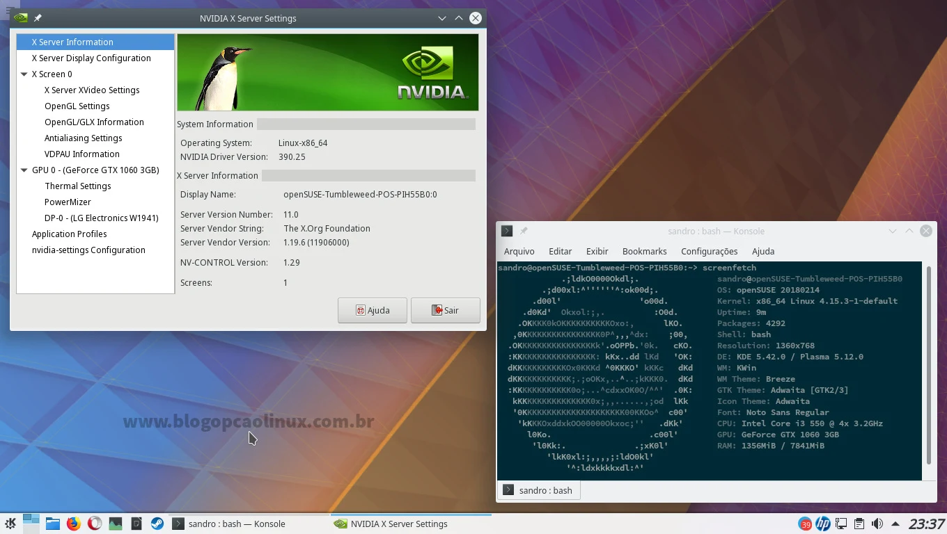 Painel de Controle da NVIDIA no openSUSE Tumbleweed
