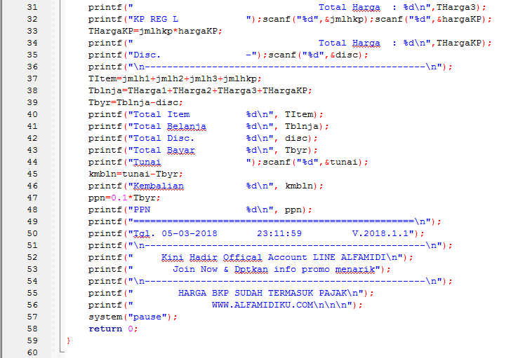Program Struk Belanja Barang dalam Bahasa C