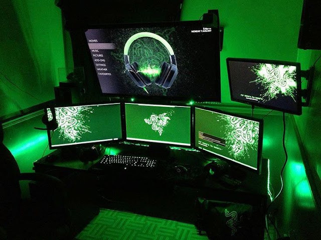 Razer Gaming Room Setup Ideas With Green LED Strip