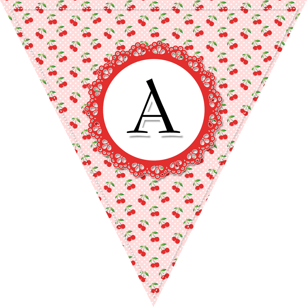 Monogram banner flags with pink and red cherry decorations