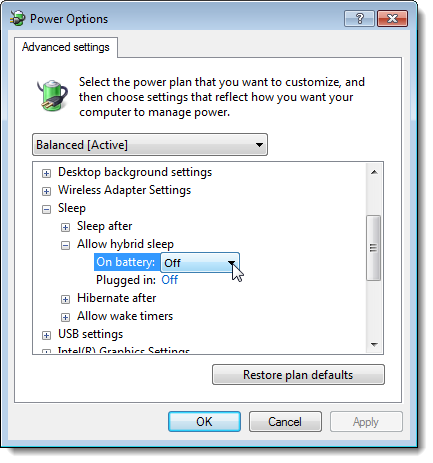 Sleep Hibernate And Hybrid In Windows Tweaks4mypc Open Control Panel Options Change Plan Settings Advanced Expand Sleep Allow Hybrid And Turn On Off