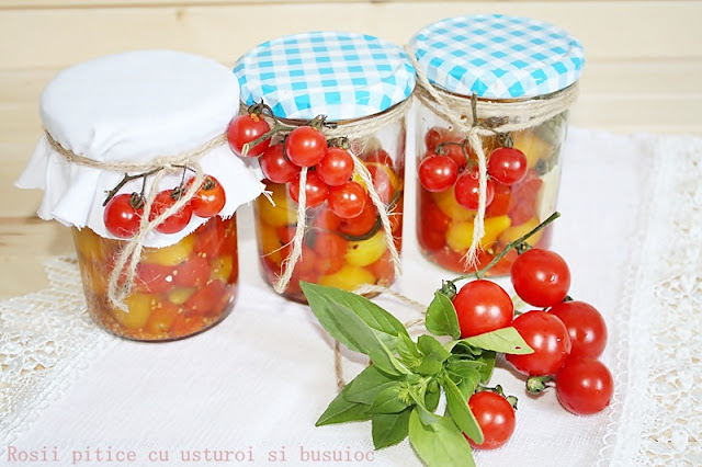 Rosii pitice(cherry) cu usturoi si busuioc