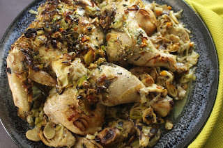 Chicken Roasted with Leek Artichoke and Mushroom