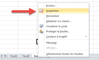 Supprimer feuille excel