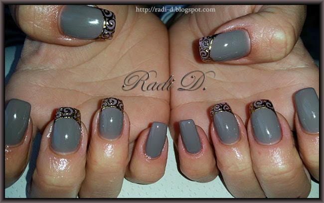 It`s all about nails: Muddy brown gel polish with gold foil ornaments