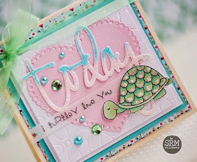 SRM Stickers Blog - Turtle Love by Michele - #clearstamps #card #janesdoodles #glitter 