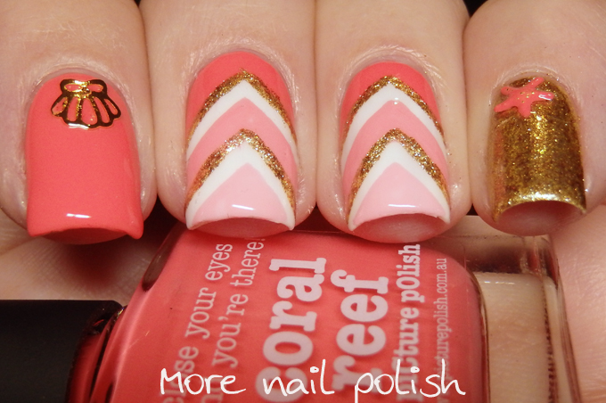 3. Coral and White Striped Nails - wide 7