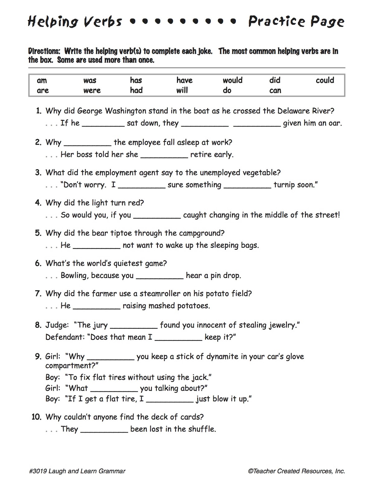 Action And Helping Verbs Worksheet
