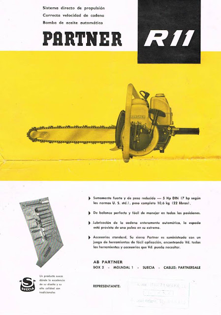 Folleto publicitario de la motosierra Partner R11 de 1963 - Vintage Advertising Partner R-11 Chainsaw