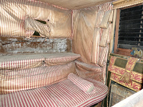 Inside a travelling chariot, showing the window screens, Red House Stables
