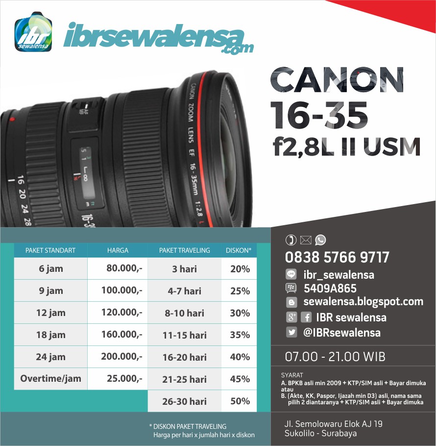 Canon 16-35mm f2.8 L II USM Harga Sewa Rental Lensa Kamera