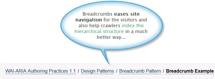 Example of breadcrumbs on a website