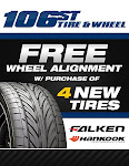 buy 4 new or used tires, get a FREE wheel alignment