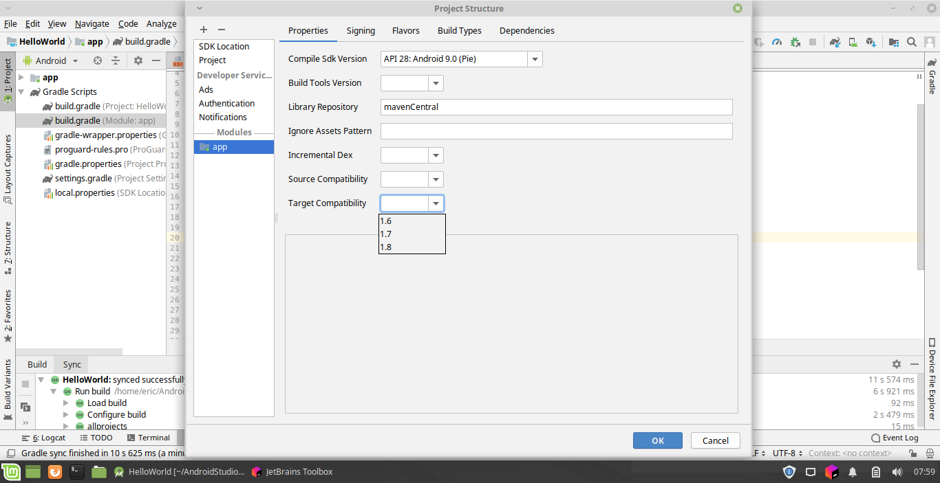 Android Er You Can Also Set Using Android Studio Menu File Project Structure In Dialog Select On The Left And Properties Tab