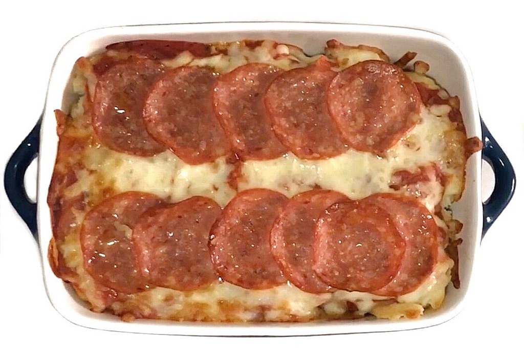 Baked Pepperoni Cheesy Potato Pizza Sherbakes