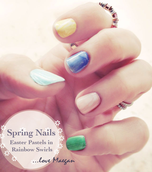 Spring Nails, Easter Pastel Manicure, marbled nail art, rings, jewelry, diamonds