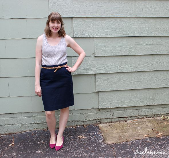 lace top with navy pencil skirt and heels for date night | www.shealennon.com