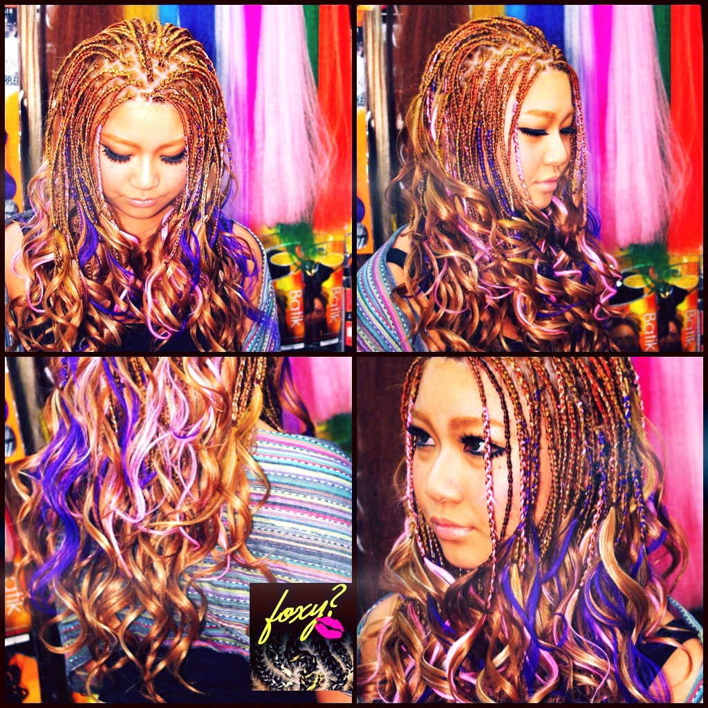 ブレイズ 紫 ピンクのウェーブエクステでショートブレイズ 三重県桑名市 エクステンション ブレイズ コーンロウ Foxy フォクシー のblog