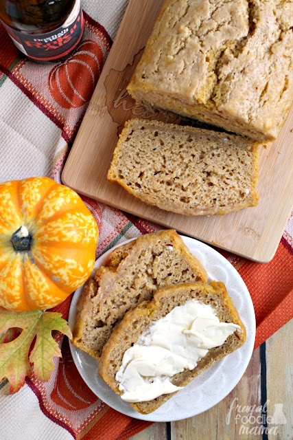 This savory Spiced Pumpkin Ale Bread has just a touch of sweetness & a spiced flavor that is reminiscent of pumpkin pie.