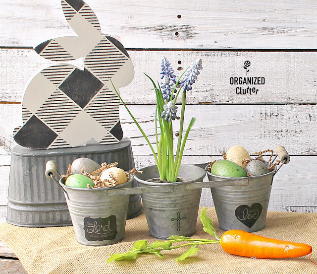Easy Hobby Lobby Easter Craft Projects #Easterbunny #buffalocheck #oldsignstencils #dixiebellepaint #rubontransfer #hobbylobby #Easterdecor