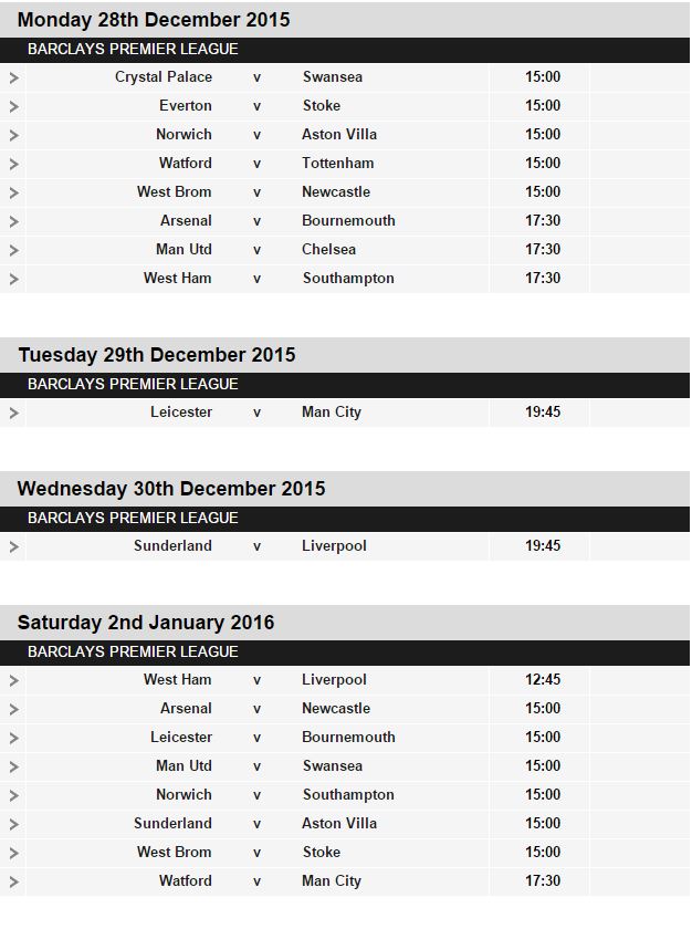 Matches of Football Premier League Global News Eye