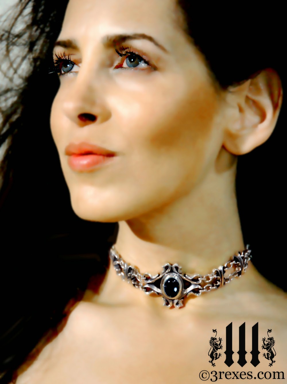 empress black onyx choker gothic silver necklace